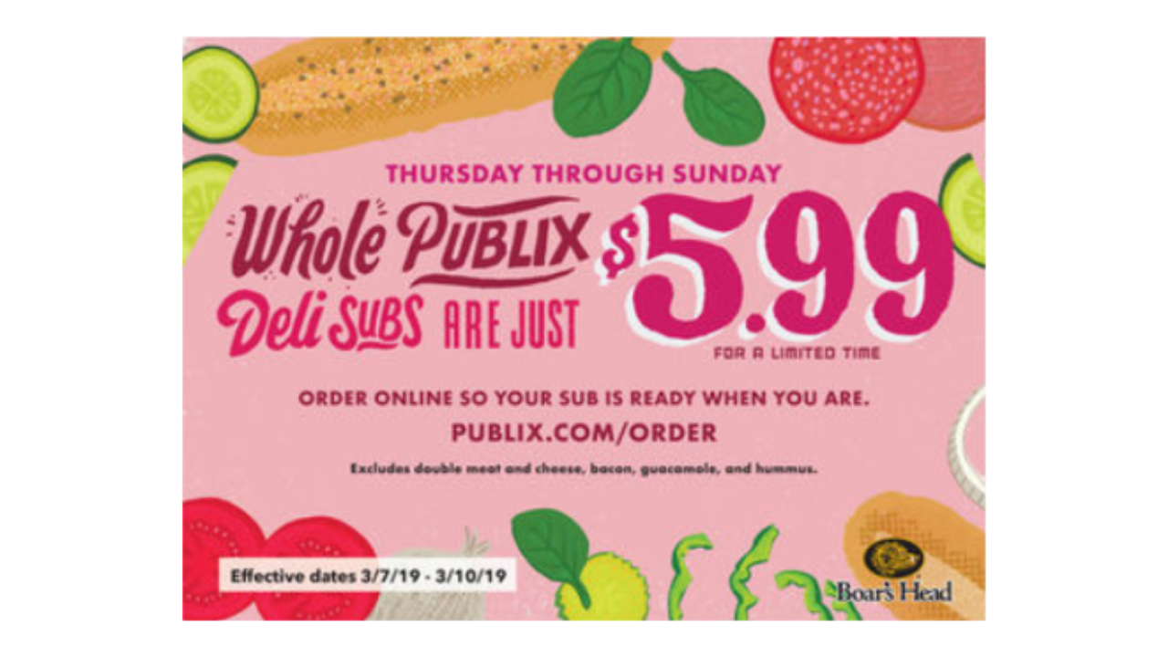 Publix Whole Deli Subs, Only $5.99 :: Southern Savers