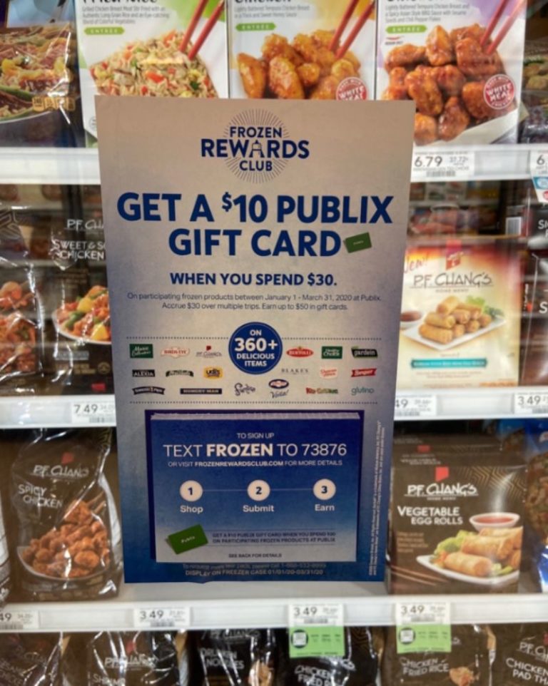 Publix Frozen Rewards Get a 10 Gift Card with 30 Purchase