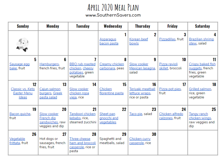 April 2020 Monthly Meal Plan :: Southern Savers