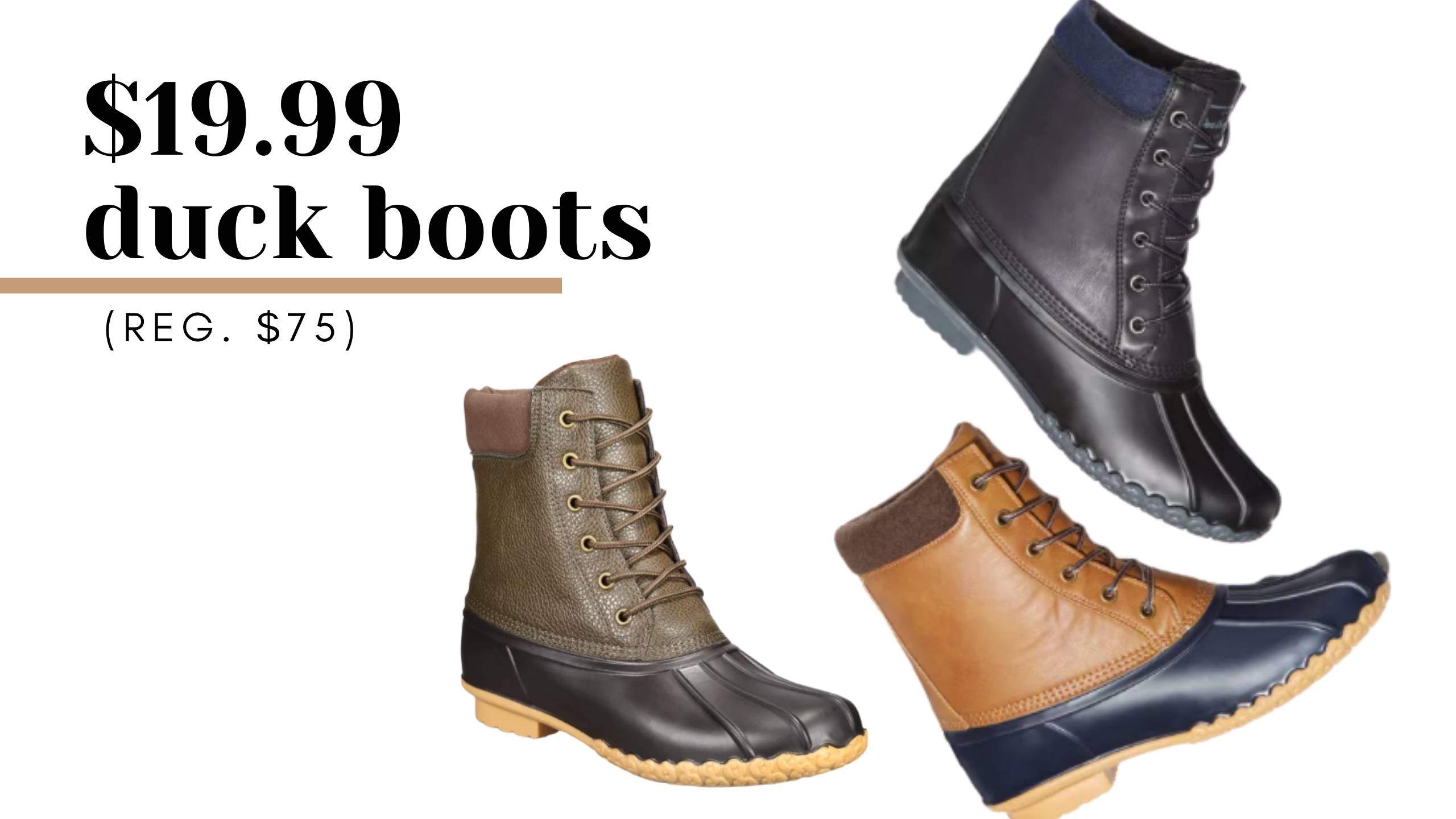 Weatherproof Men's Duck Boots for $19 