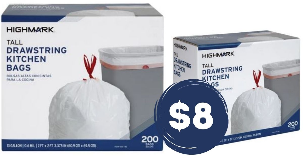 Highmark Tall 0.6 mil Drawstring Kitchen Trash Bags 13 Gallon 24 x
