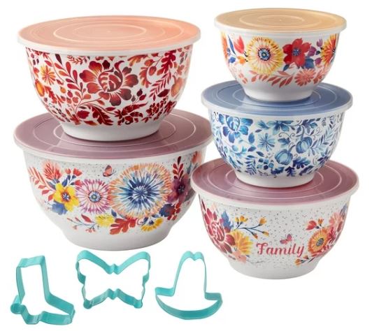 The Pioneer Woman Cheerful Rose 5-Piece Stoneware Mixing Set 