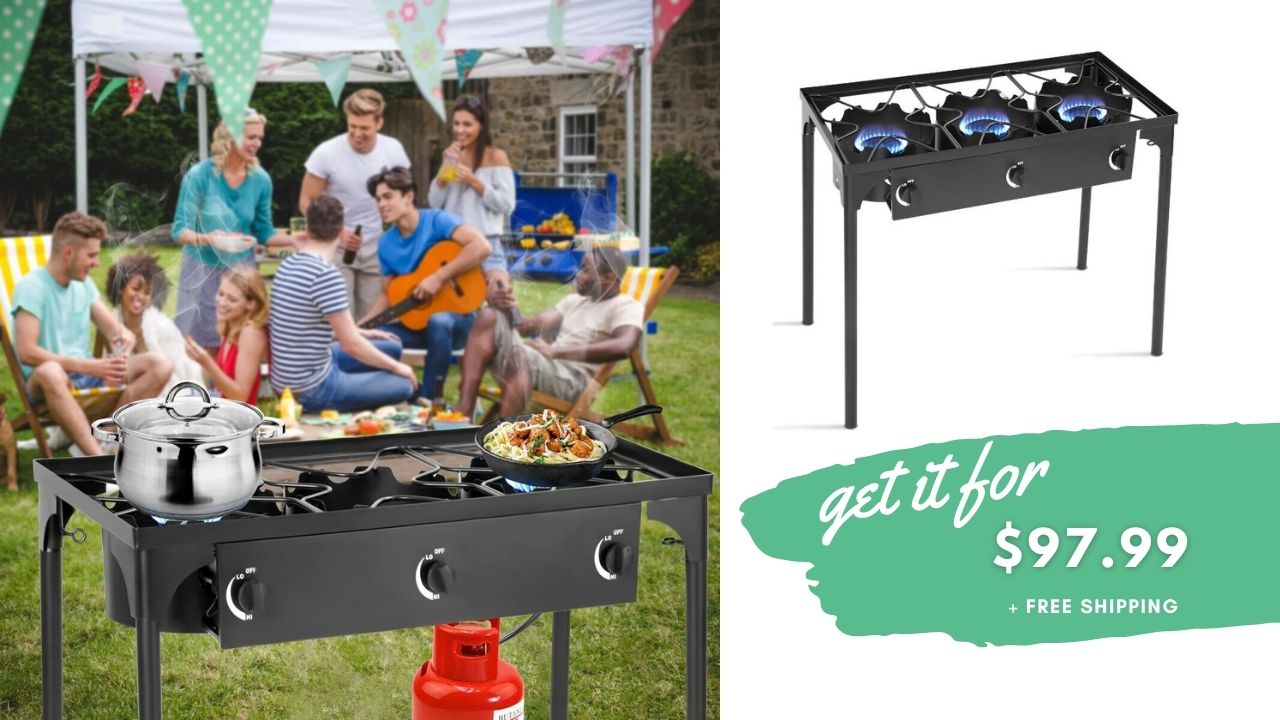 Goplus Portable Propane 225,000-BTU 3 Burner Gas Cooker Outdoor Camp Stove  BBQ