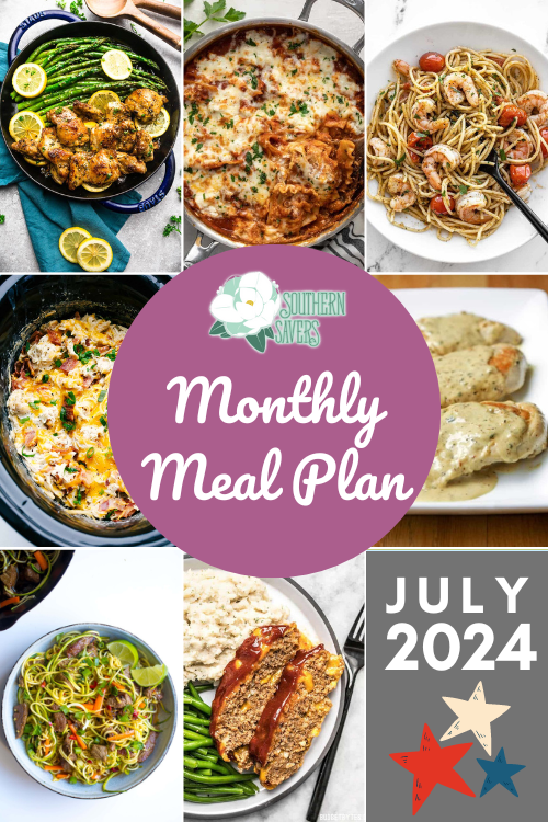 Stay cool this summer by not having to think so much about your meal plan! Here are 31 meal ideas in this July 2024 monthly meal plan.