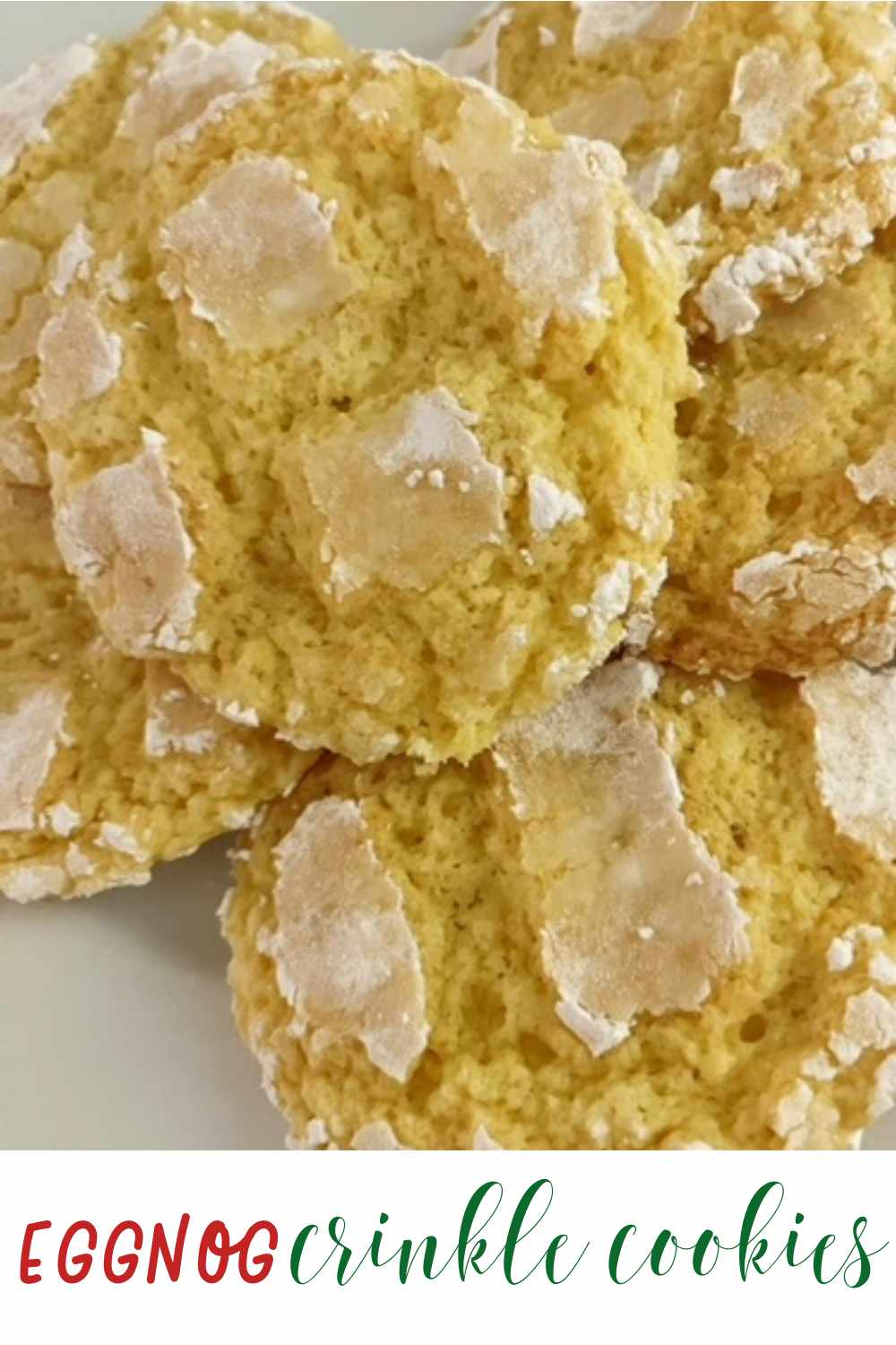 Get festive by making these eggnog crinkle cookies! They're super easy because they use a secret ingredient: boxed cake mix.